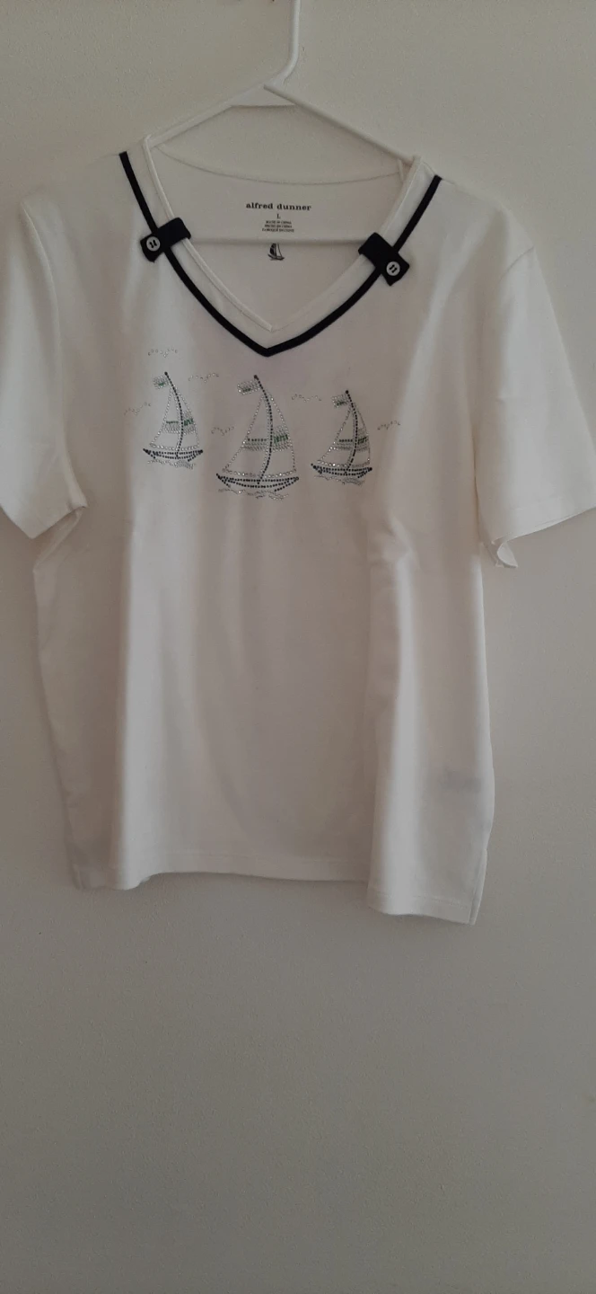 Alfred Dunner White T-Shirt & Nautical Embellishments-Large
