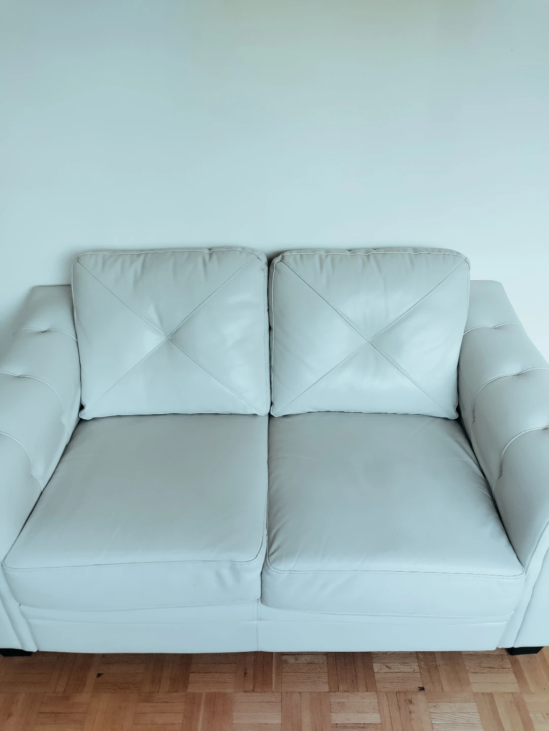 Cream Leather Loveseat Sofa