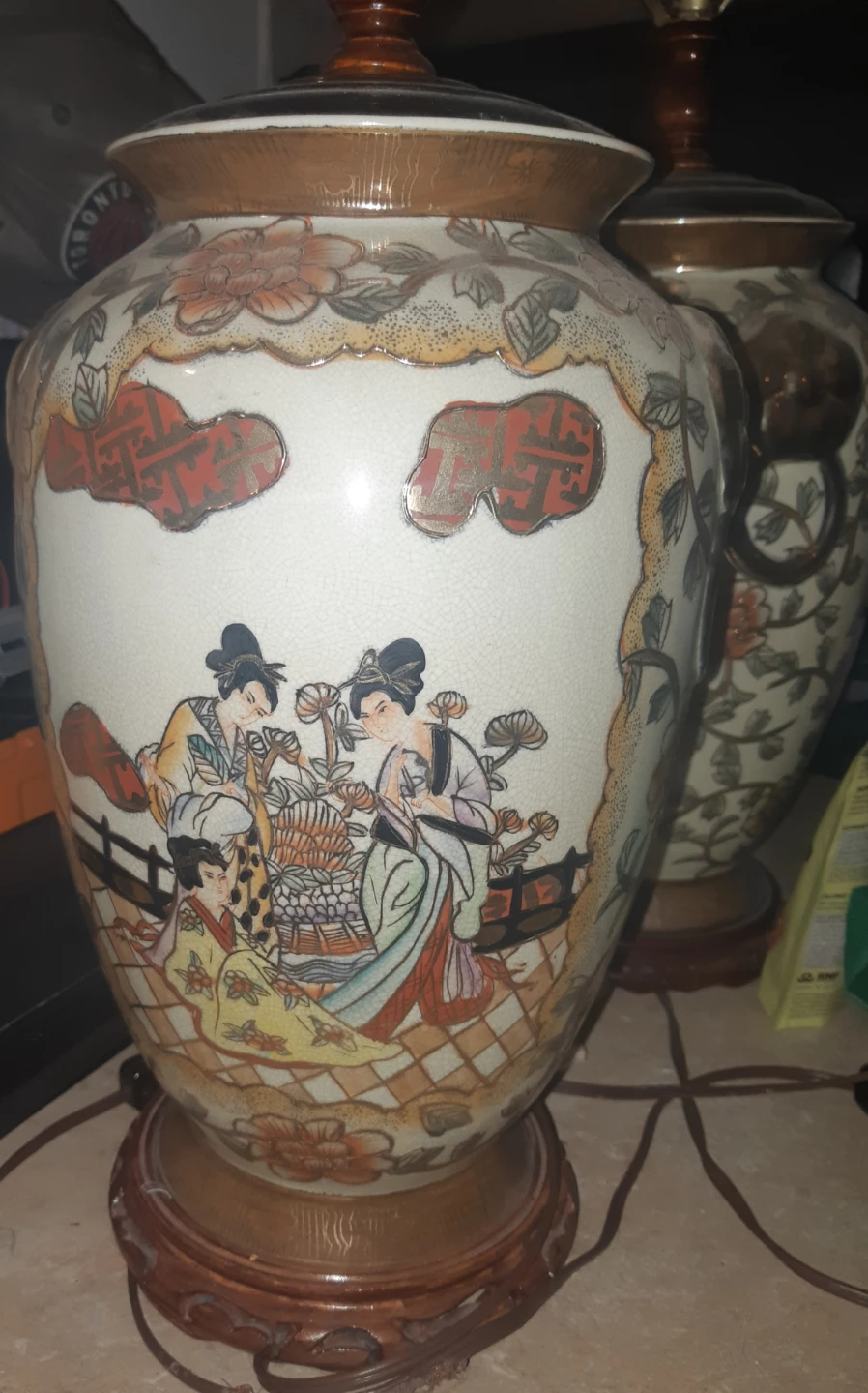 Satsuma Hand Painted Japanese Lamps ( 2 lamps )