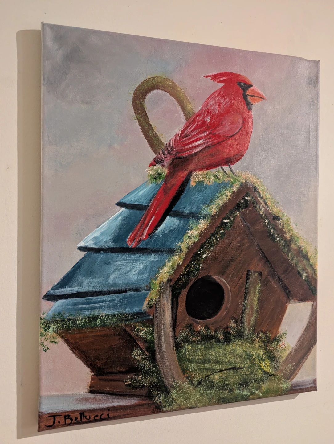 Cardinal on Birdhouse Painting by J. Bellucci - photo 4