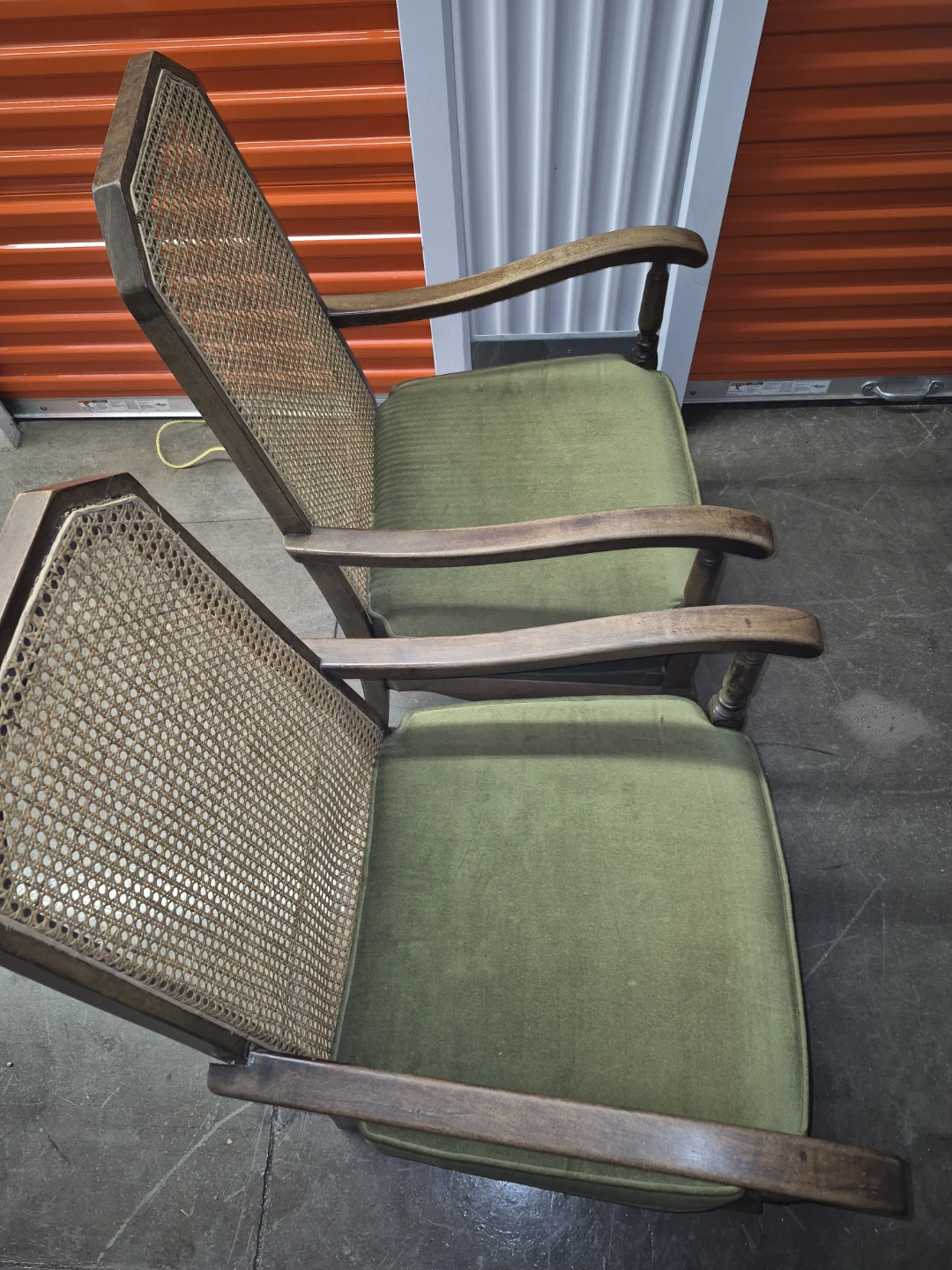 Vintage Cane Back Armchair with Green Upholstery