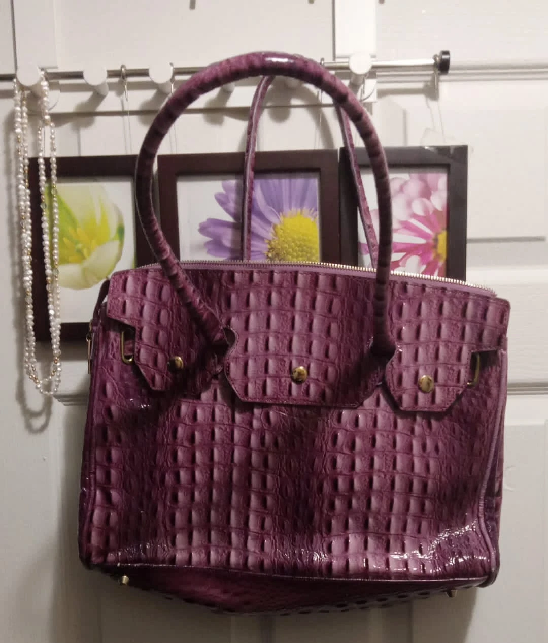 Purple Embossed Handbag