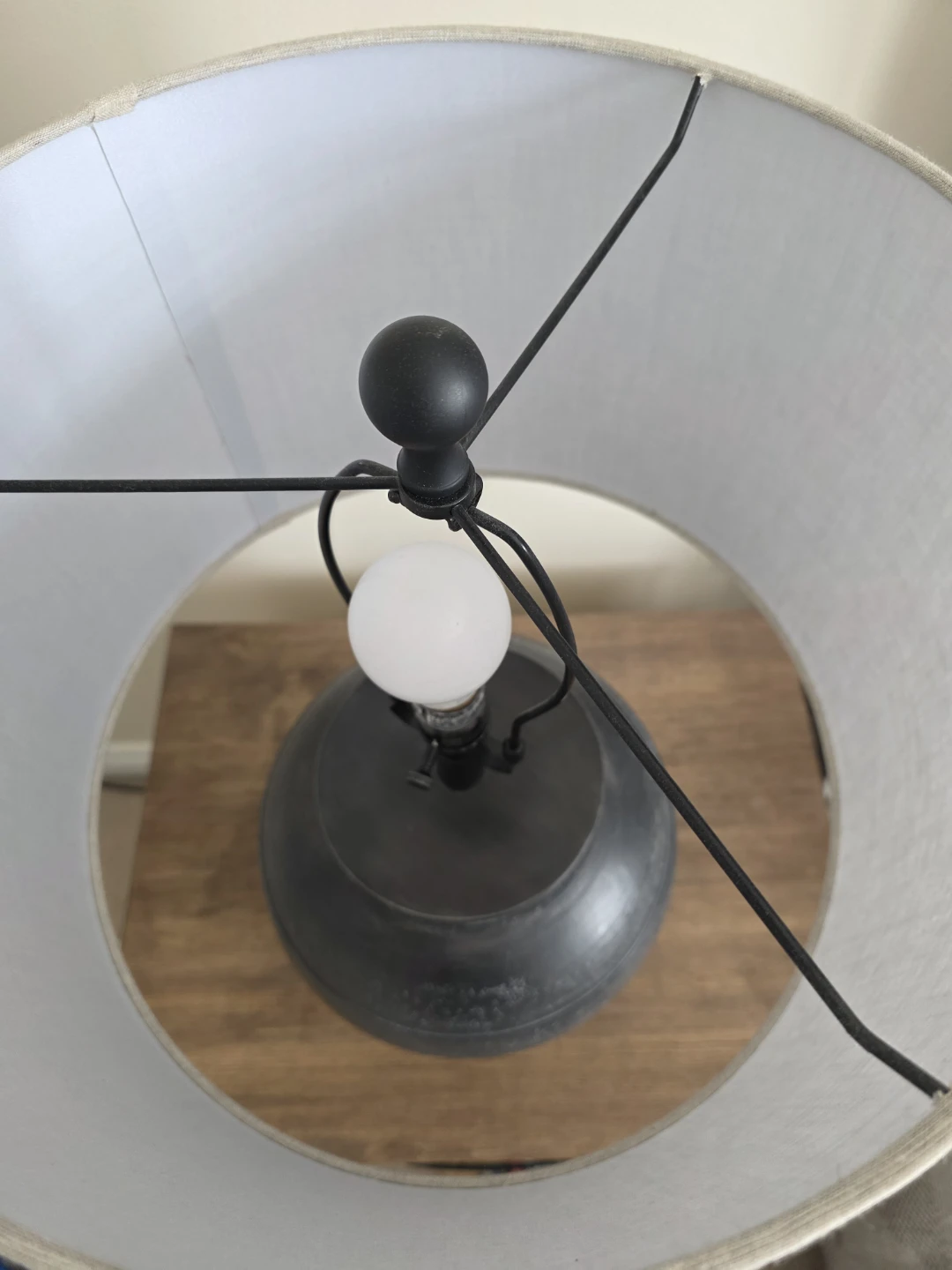 Dark Grey Textured Ceramic Table Lamp with Linen Shade - photo 4