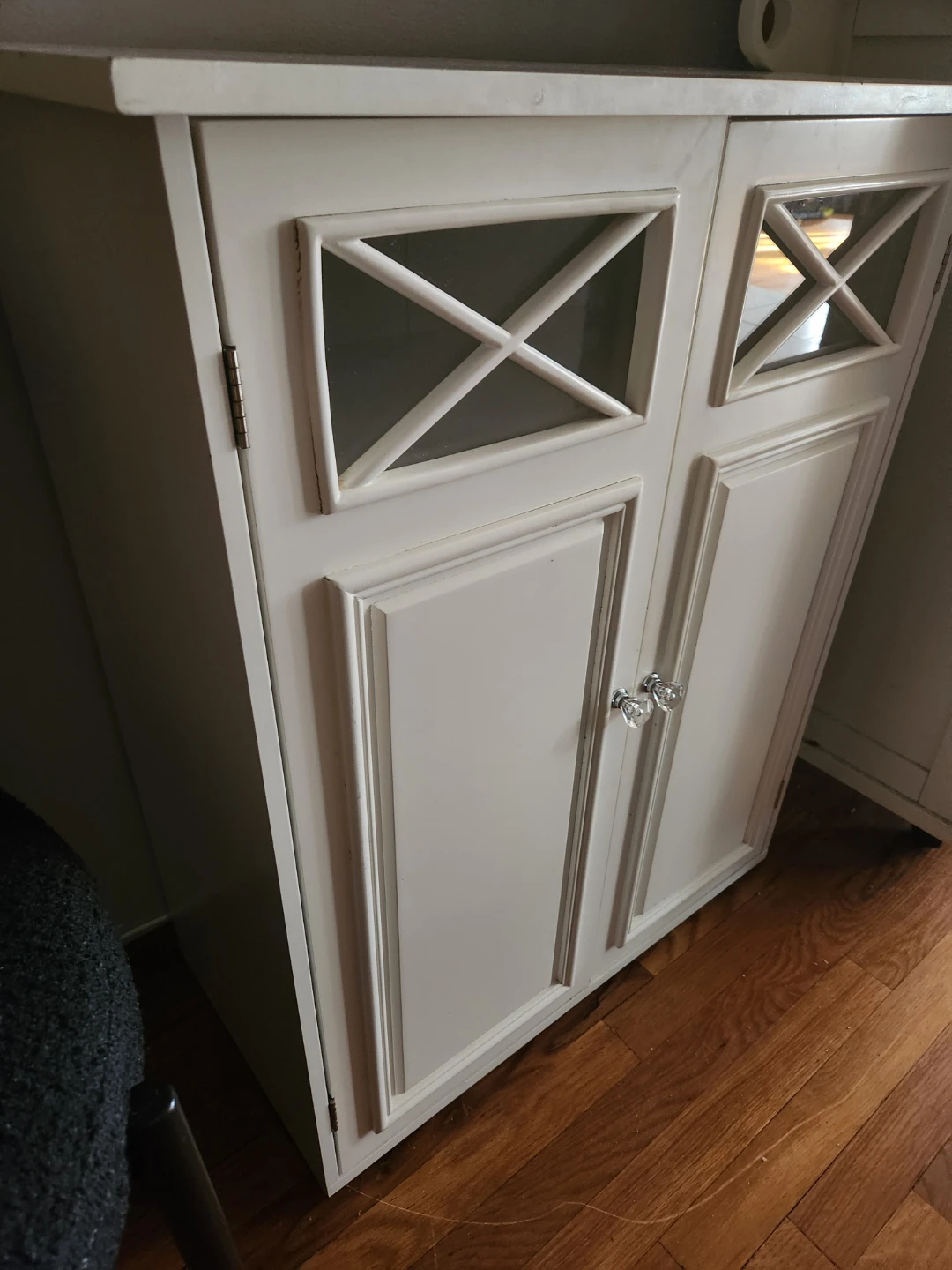 White Two-Door Cabinet with Glass Panes
