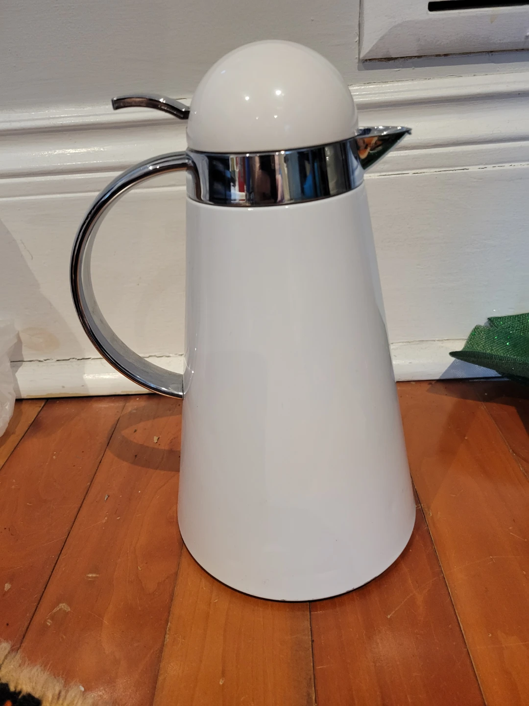 White Thermos Carafe with Chrome Handle