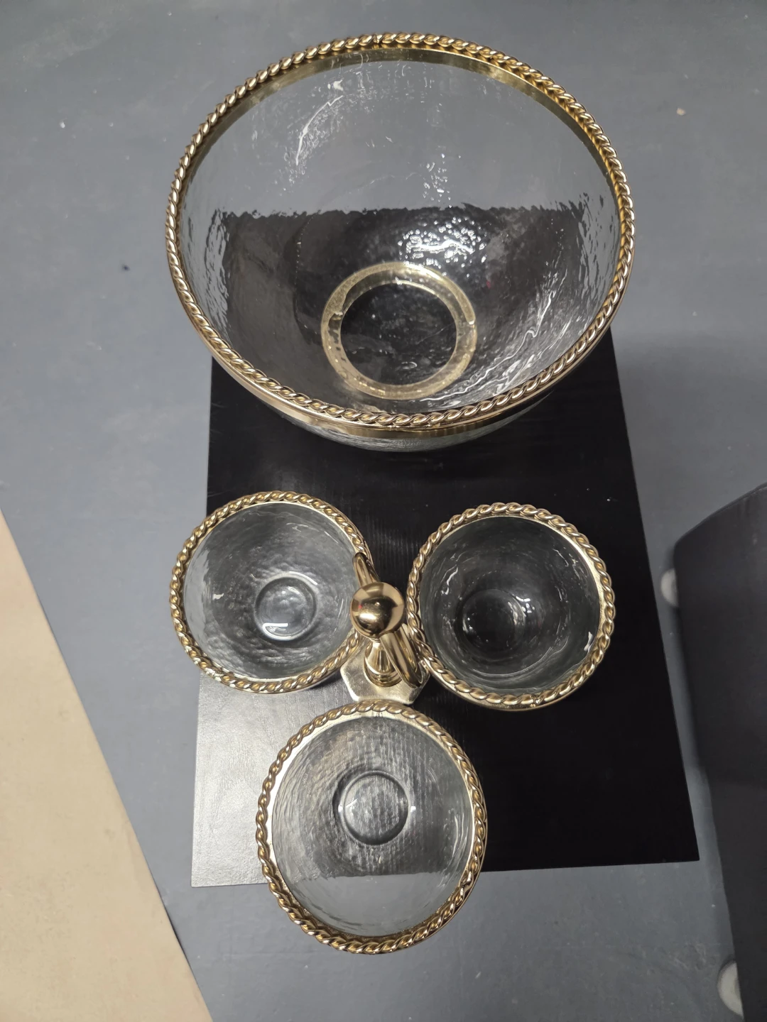 Glass Tiered Serving Stand with Gold Trim