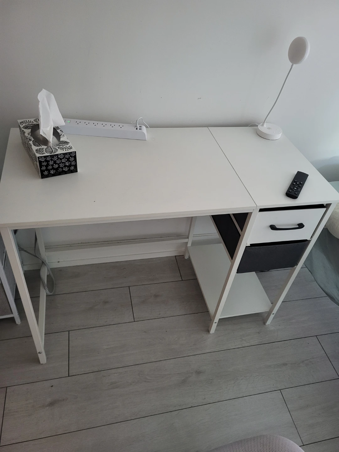 White Two-Drawer Desk with Shelf