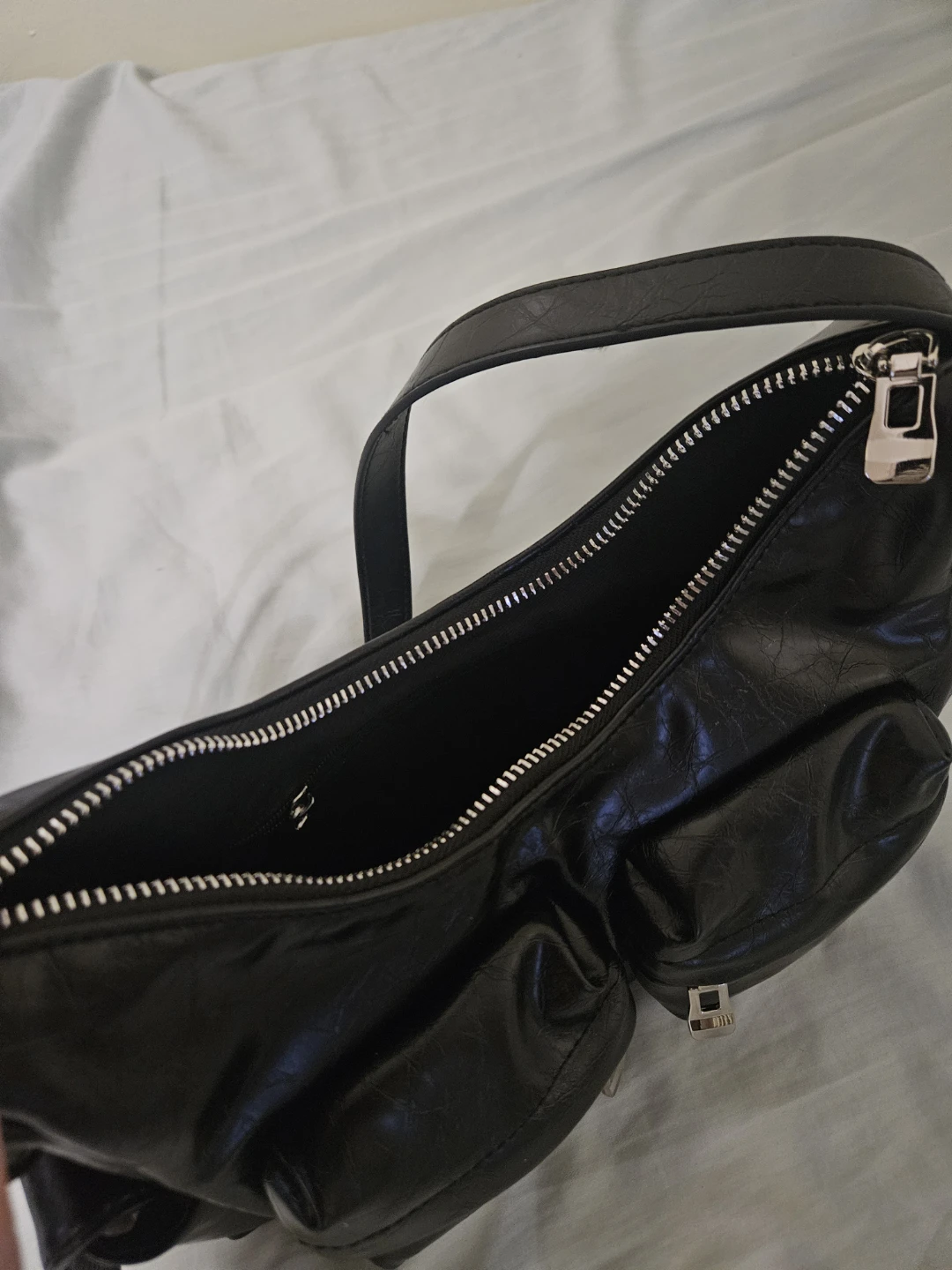 Black Faux Leather Shoulder Bag - photo 4