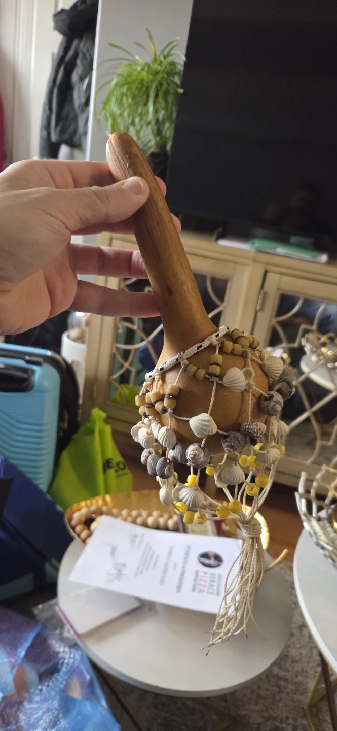 Handmade Gourd Maraca with Shells and Beads