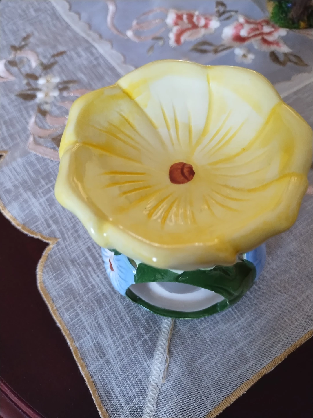 🥕 Yellow Flower Ceramic Oil Burner - photo 2