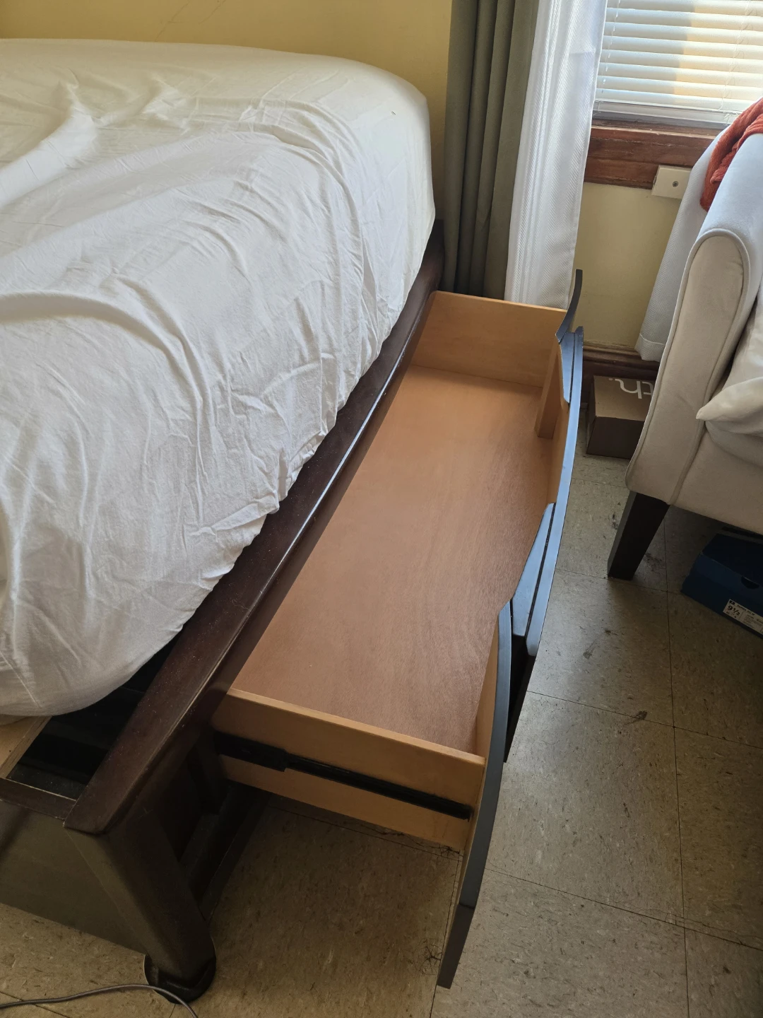 Dark Wood Platform Bed Frame with Drawers