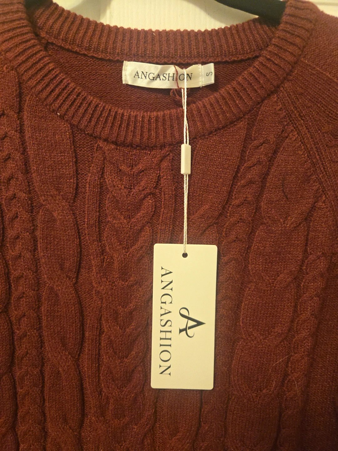 ANGASHION Women's Burgundy Cable Knit Pleated Dress Size S - photo 3