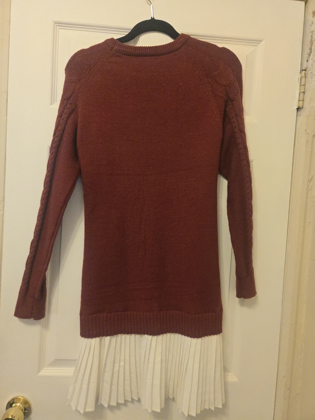ANGASHION Women's Burgundy Cable Knit Pleated Dress Size S - photo 4