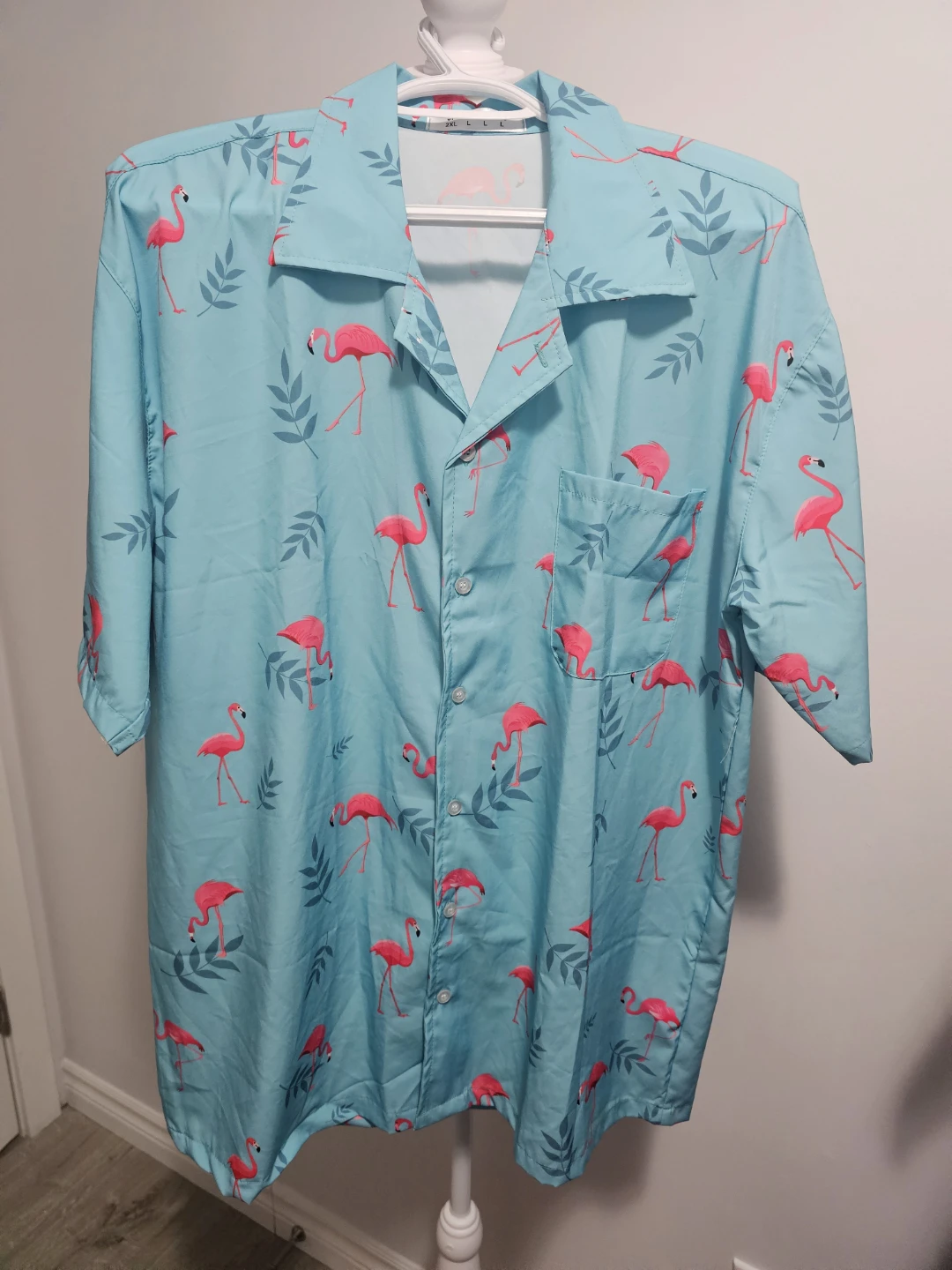 Mens Flamingo Print Button-Up Shirt