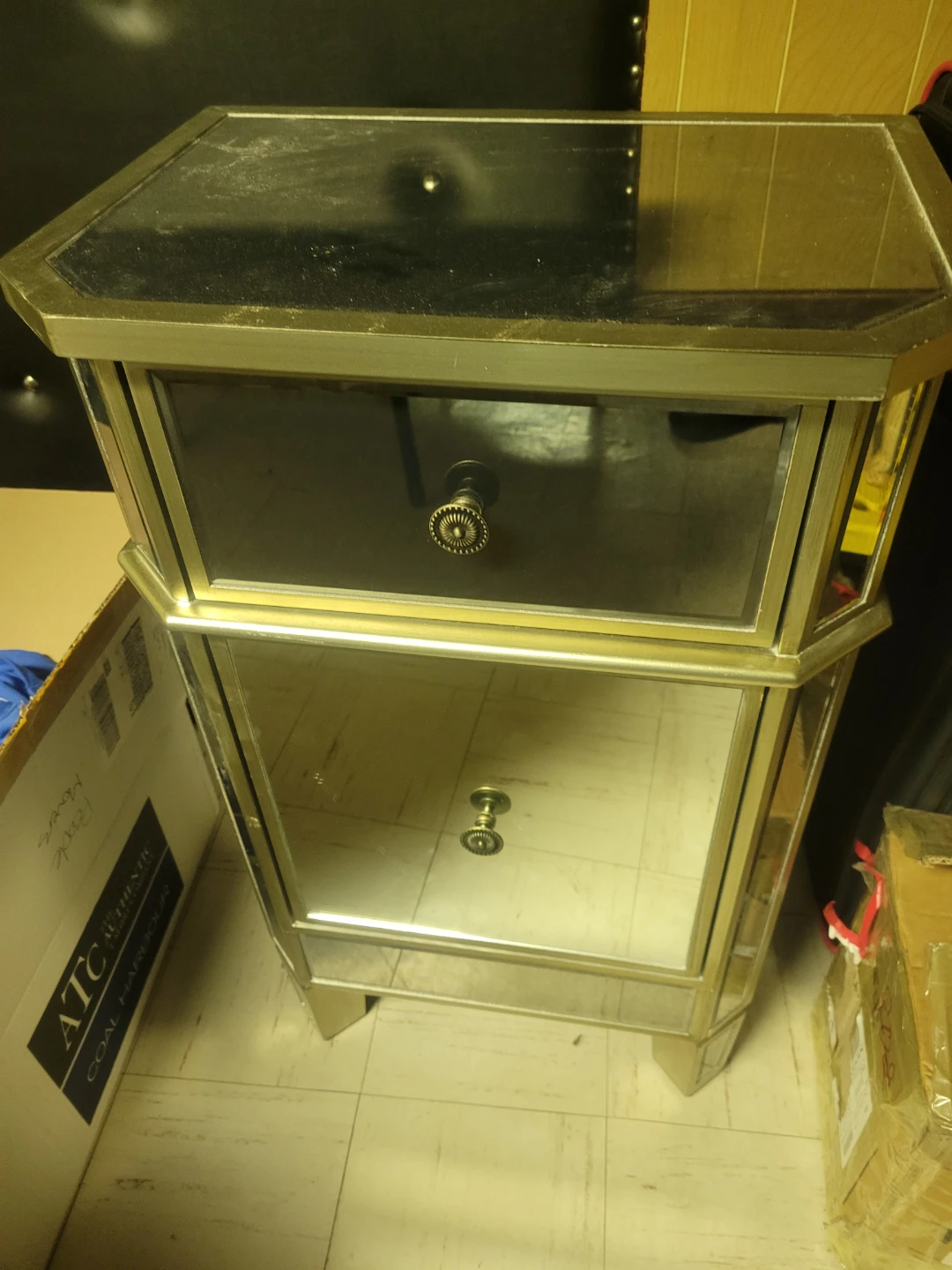 Mirrored Nightstand with 2 Drawers
