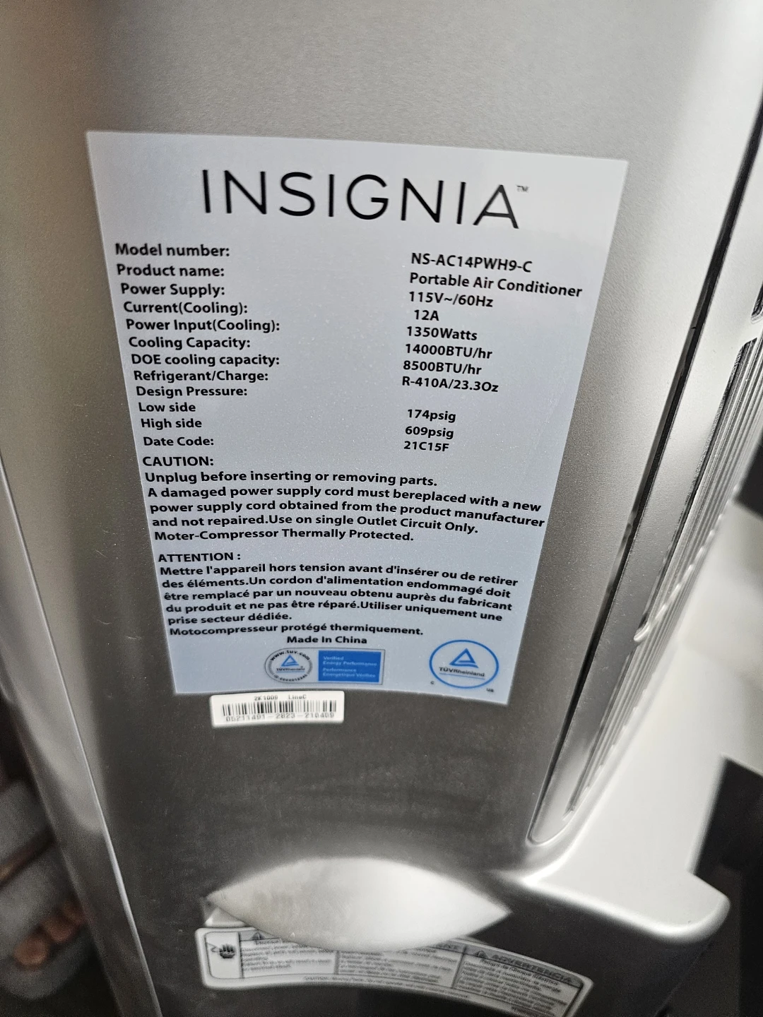 Insignia NS-AC14PWH9-C Portable Air Conditioner