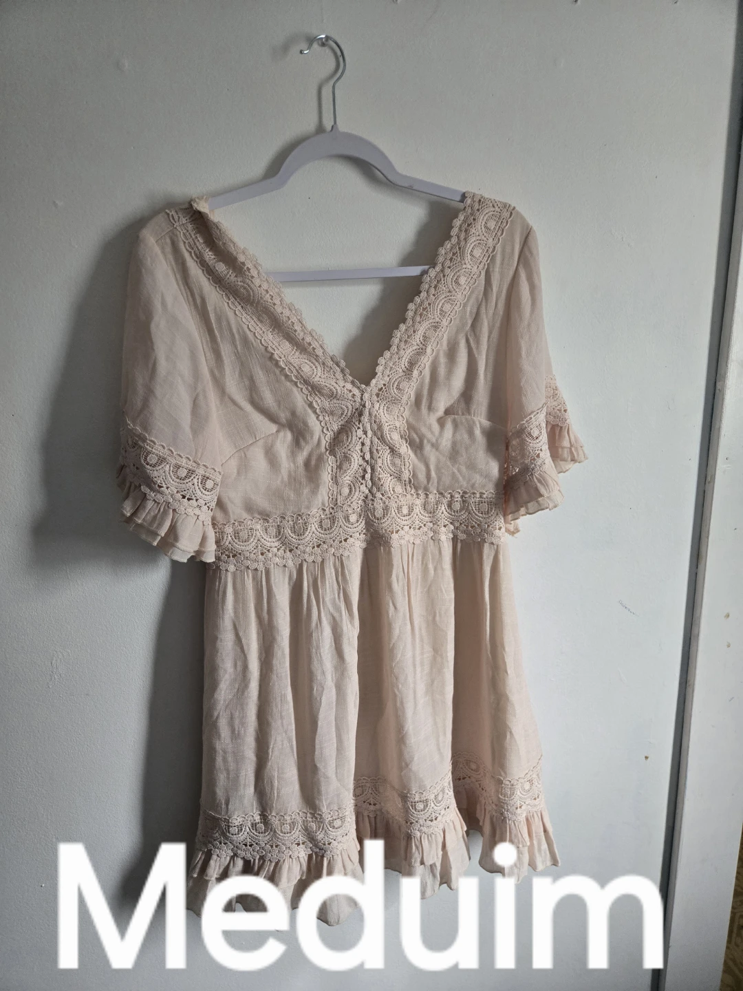 Light Pink Lace Trimmed Dress - Medium