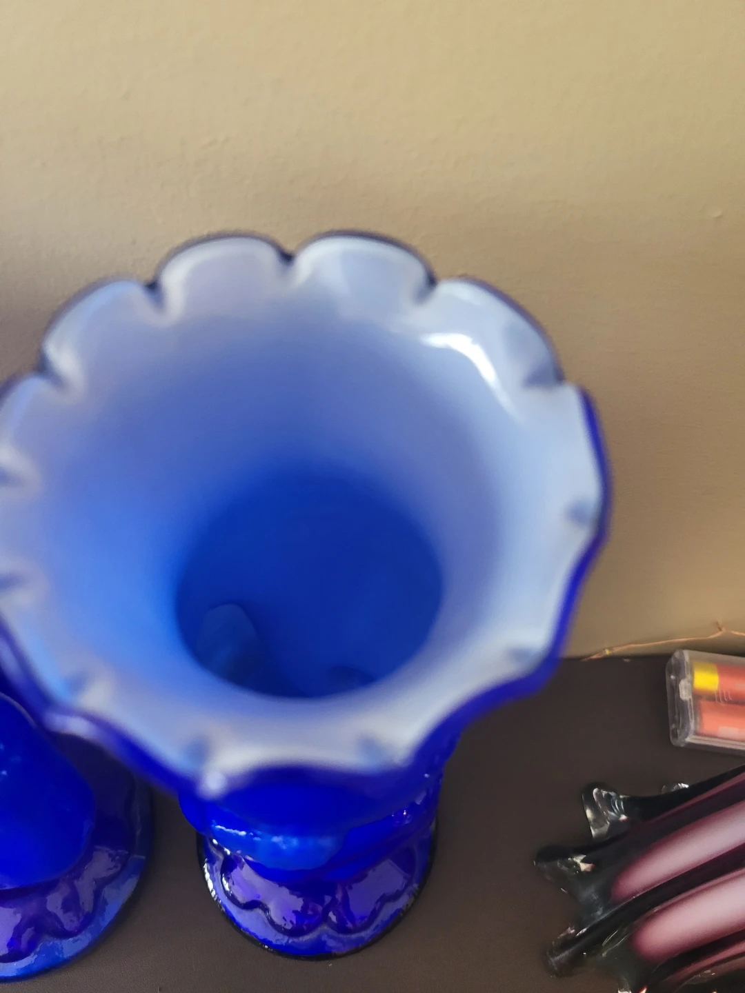 Pair of Cobalt Blue Glass Vases with Hand Design - photo 3