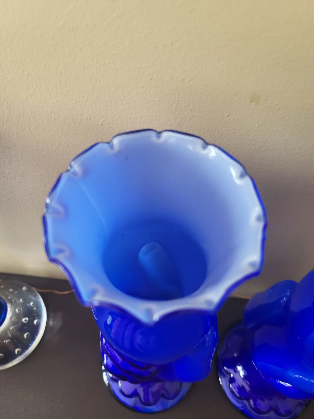 Pair of Cobalt Blue Glass Vases with Hand Design - photo 5