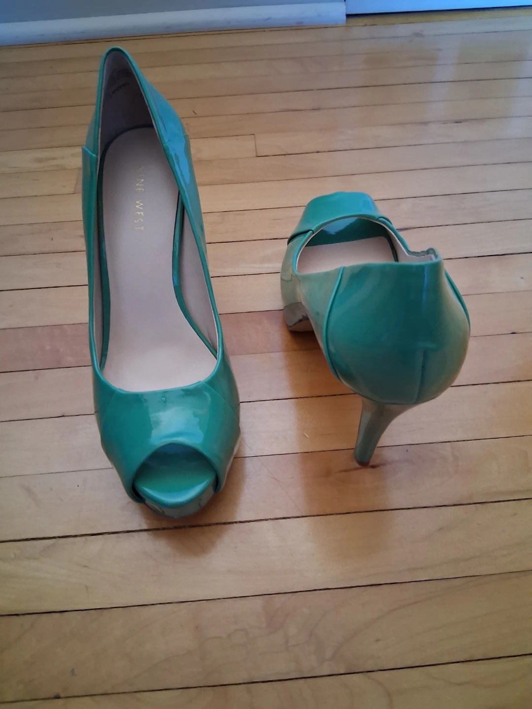 Nine West Teal Patent Peep-Toe Heels - photo 3