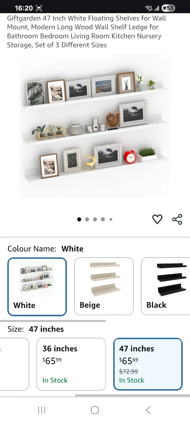 47 Inch White Floating Shelves (Set of 3)