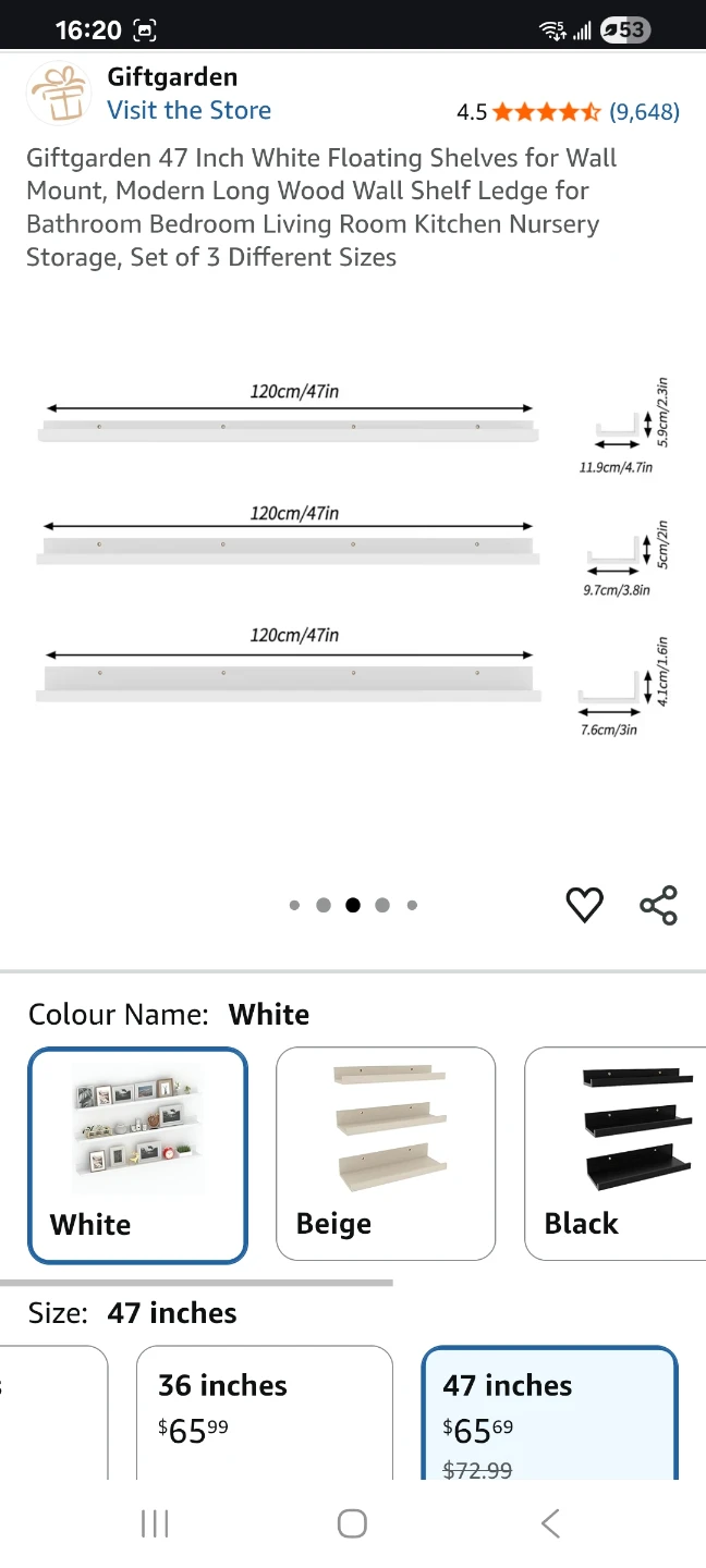 47 Inch White Floating Shelves (Set of 3) - photo 2
