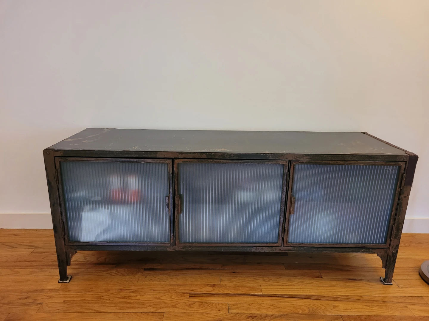 Vintage Crate and Barrel Casement Credenza Metal & Frosted Glass