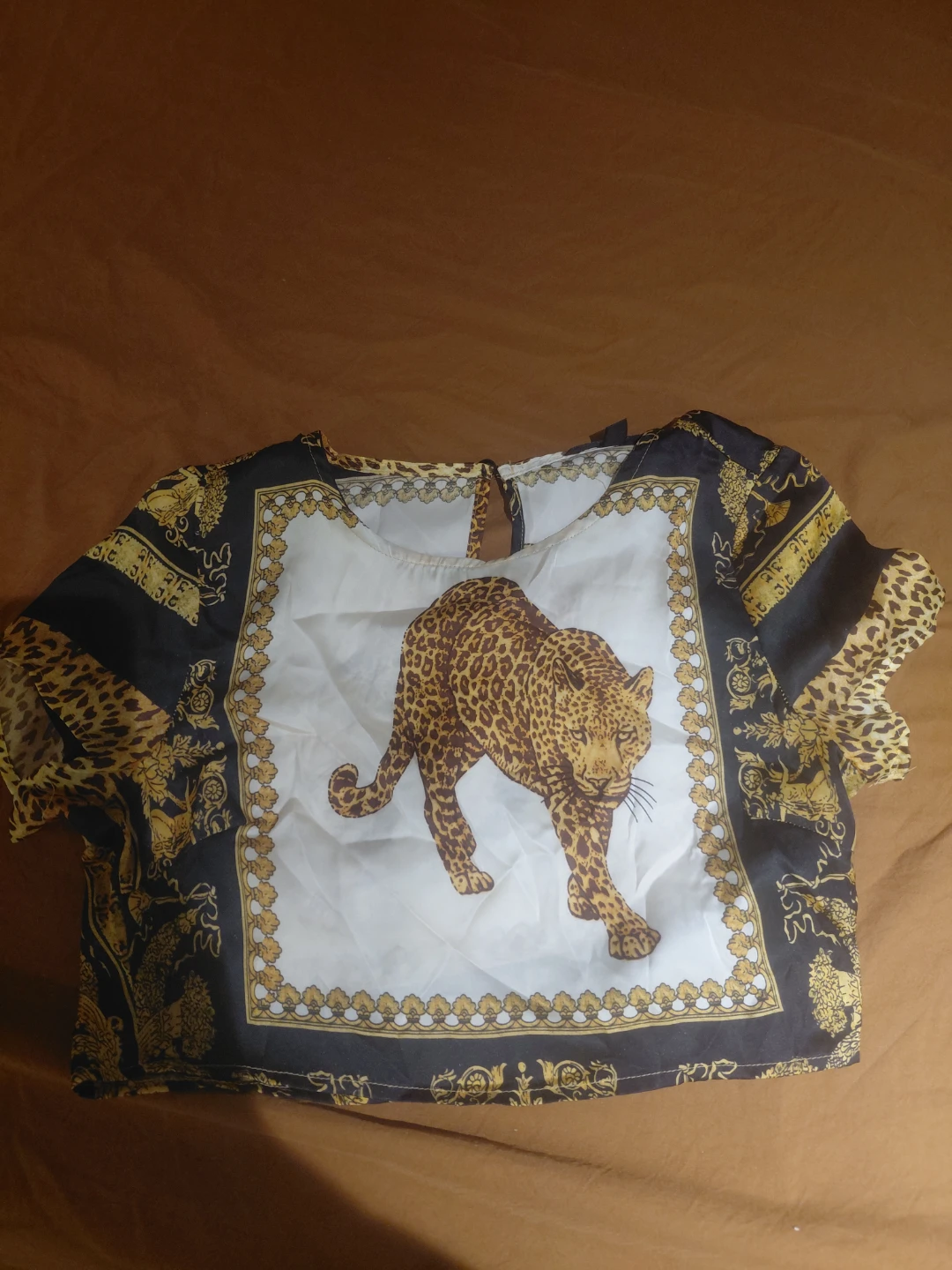 Leopard Print Crop Satin Blouse