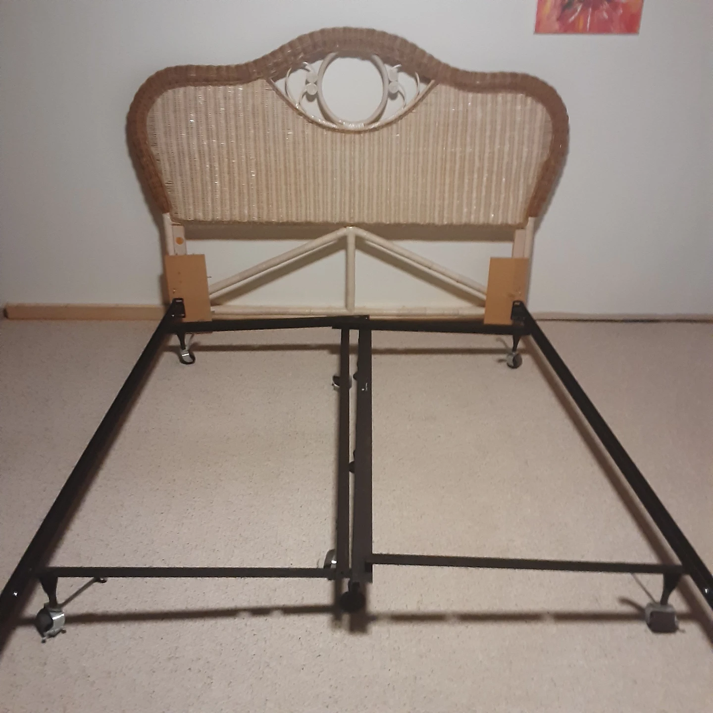 Wicker Headboard and Metal Bed Frame