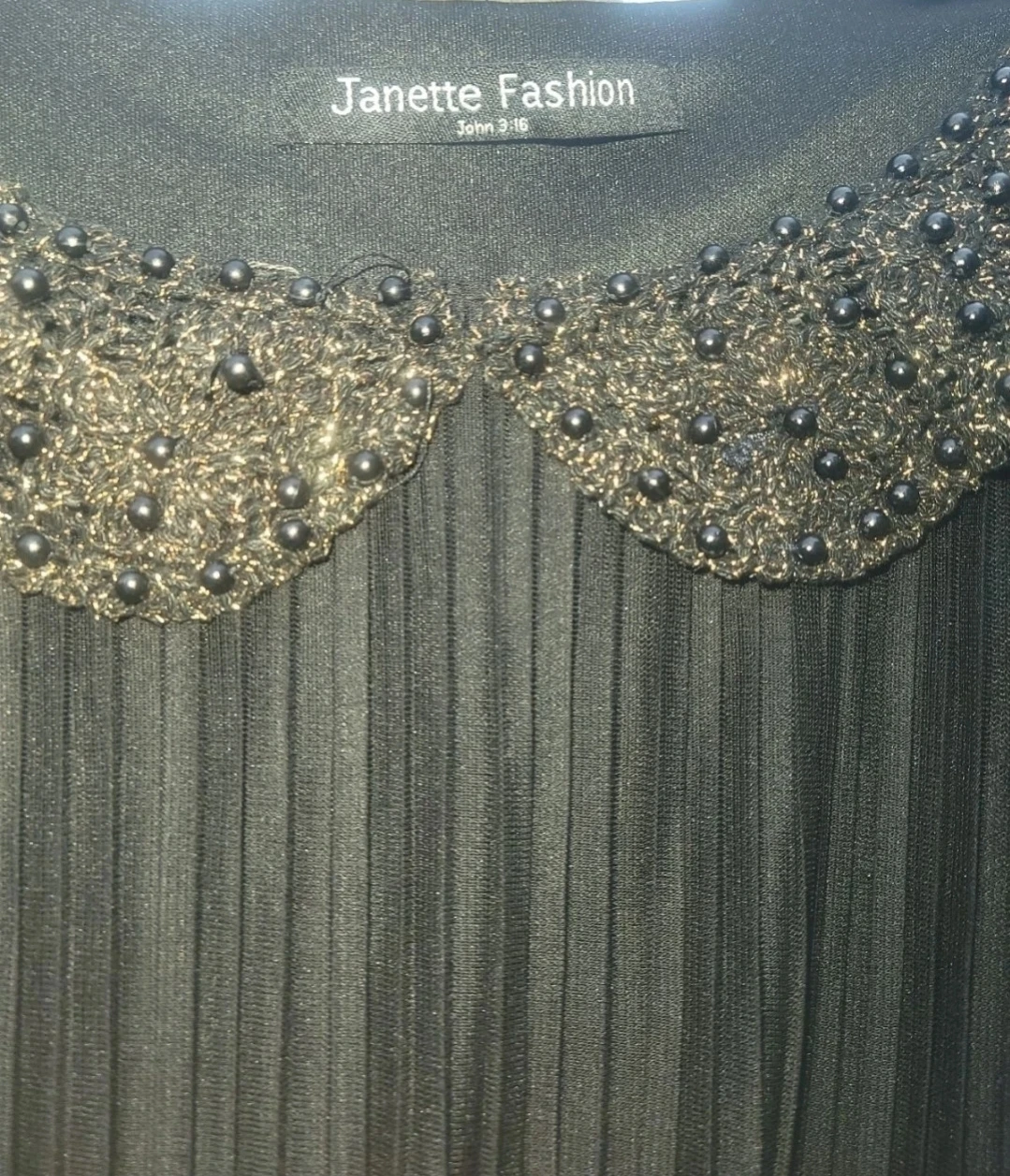 Janette Fashion Black Pleated Dress with Embellished Collar - photo 2