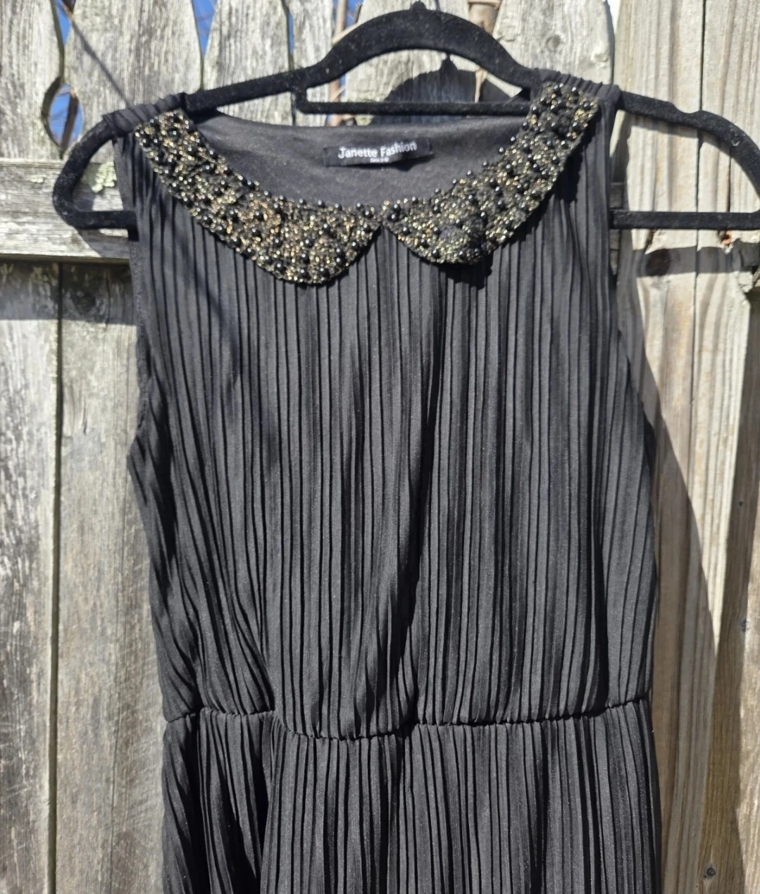 Janette Fashion Black Pleated Dress with Embellished Collar - photo 3
