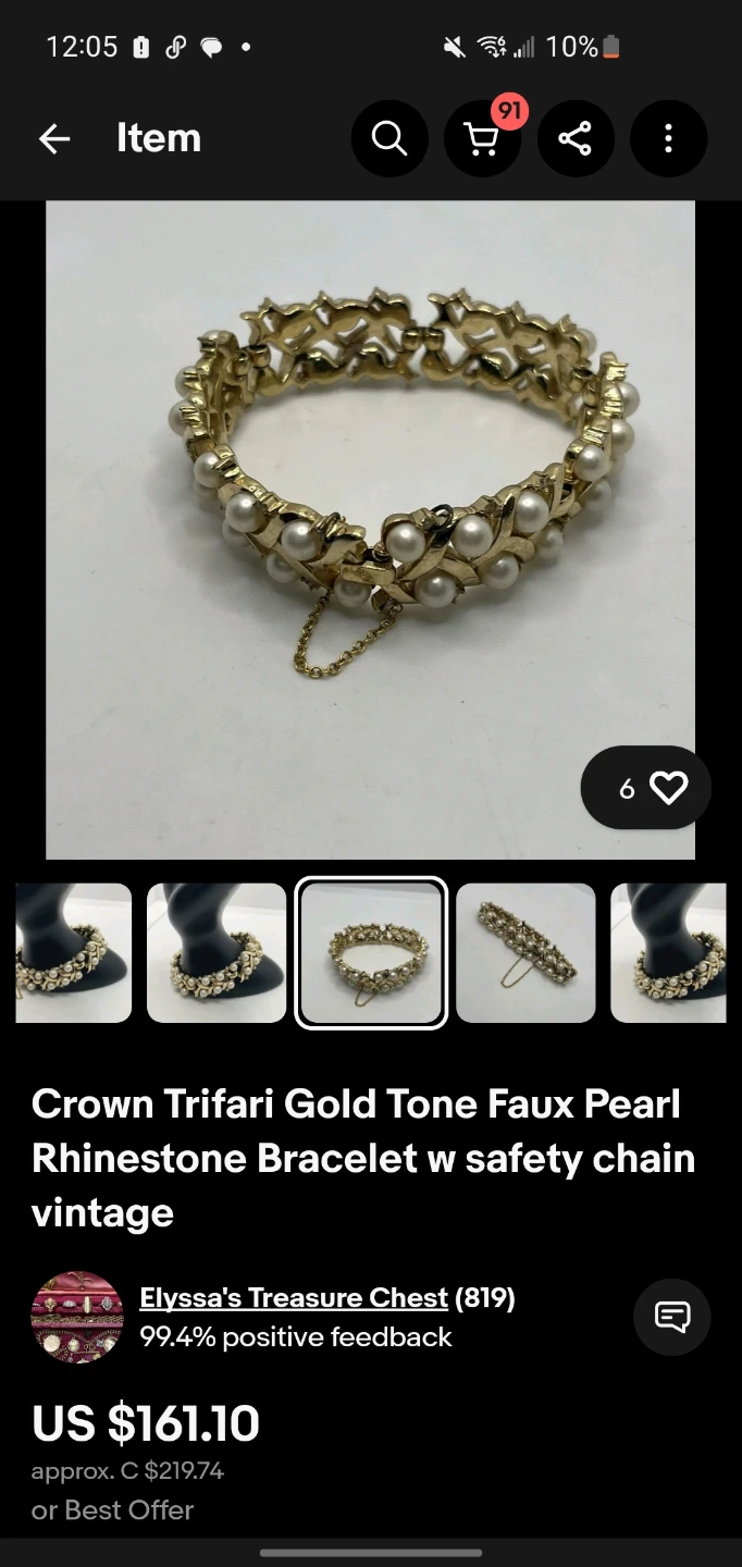 1940's Gold Plate Pearl Bracelet - photo 4