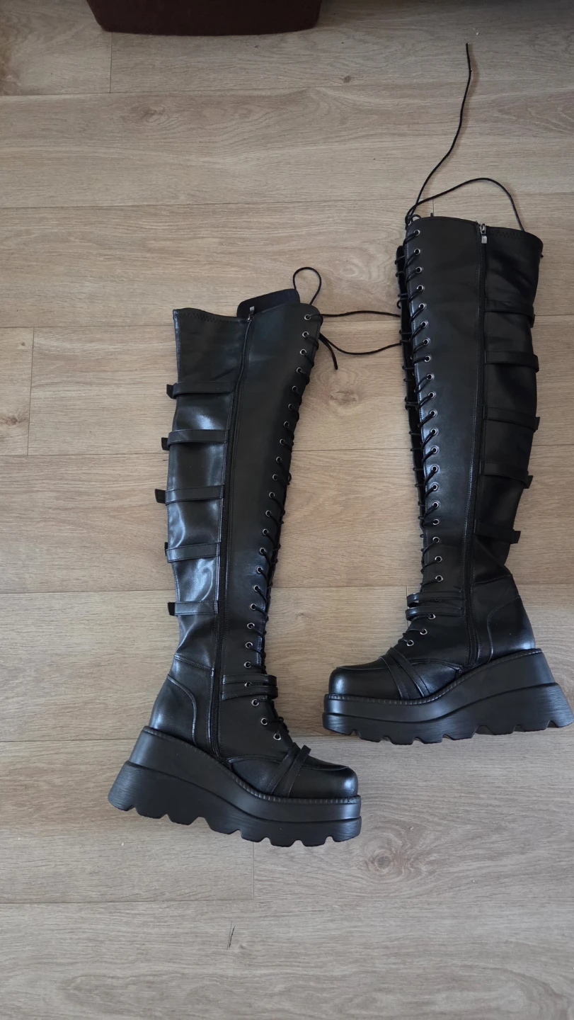 Over-the-knee Black Platform Boots Size 43