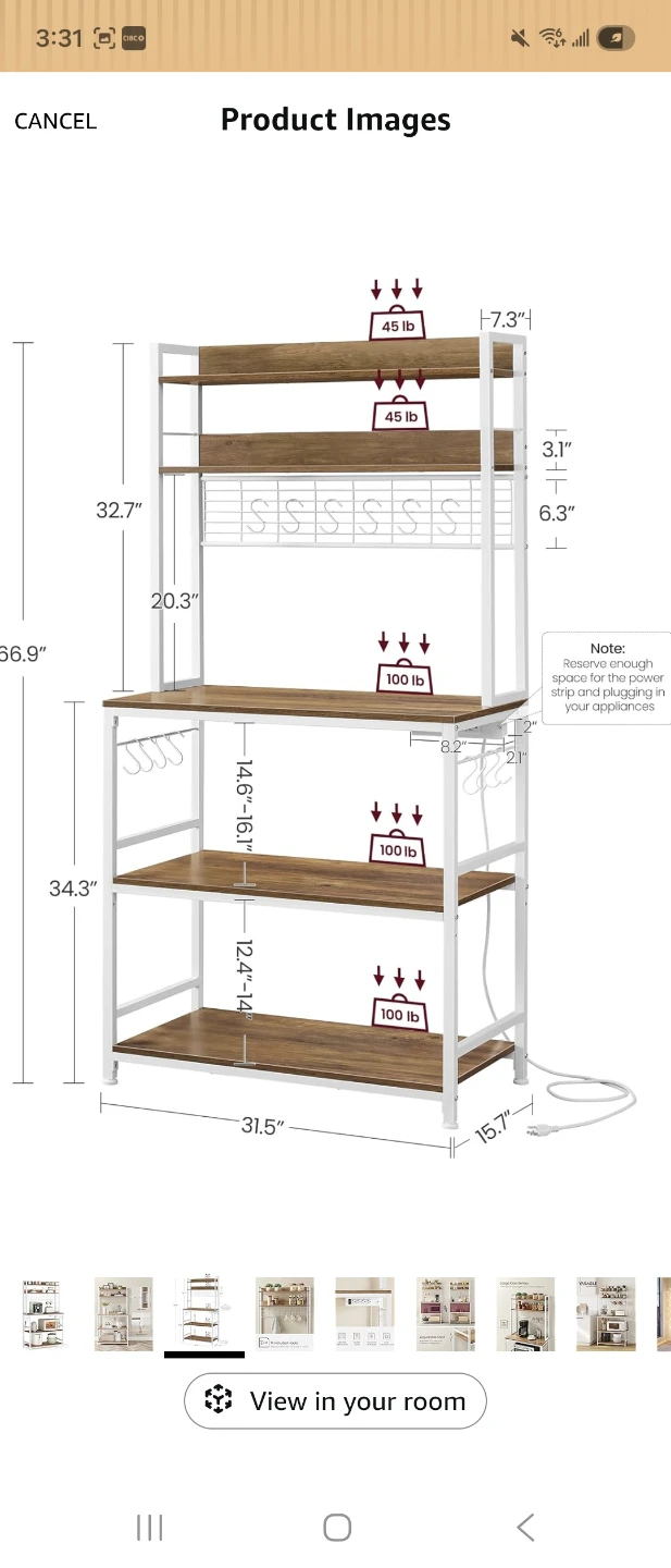 VASAGLE Bakers Rack with Power Outlet - photo 4