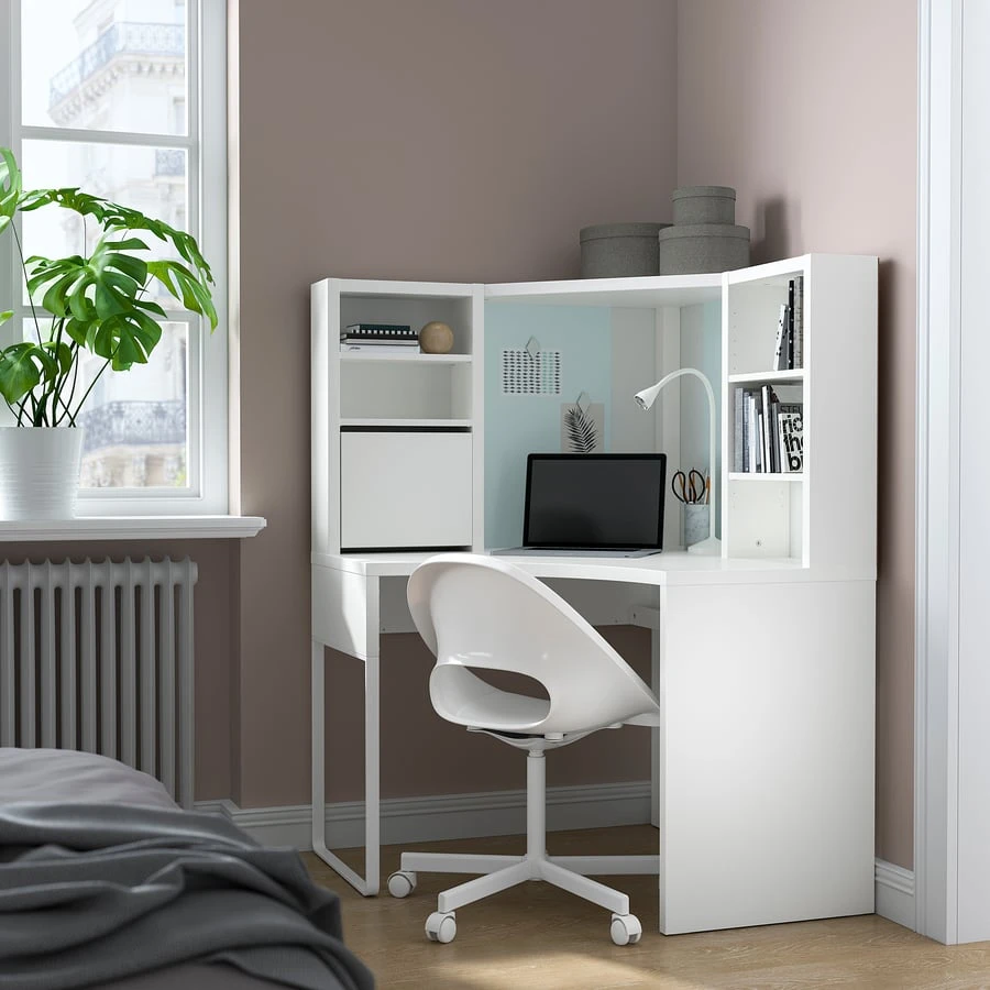 White Corner Desk with Shelving - photo 2