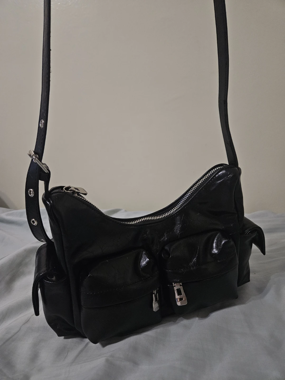 Black Faux Leather Shoulder Bag - photo 3