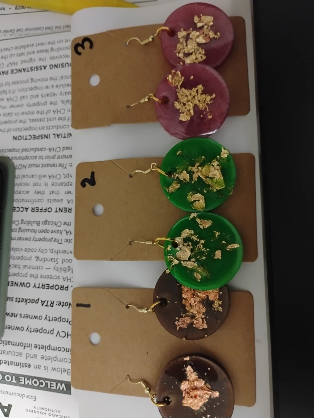 Handmade Resin Earrings with Gold Flakes - photo 2