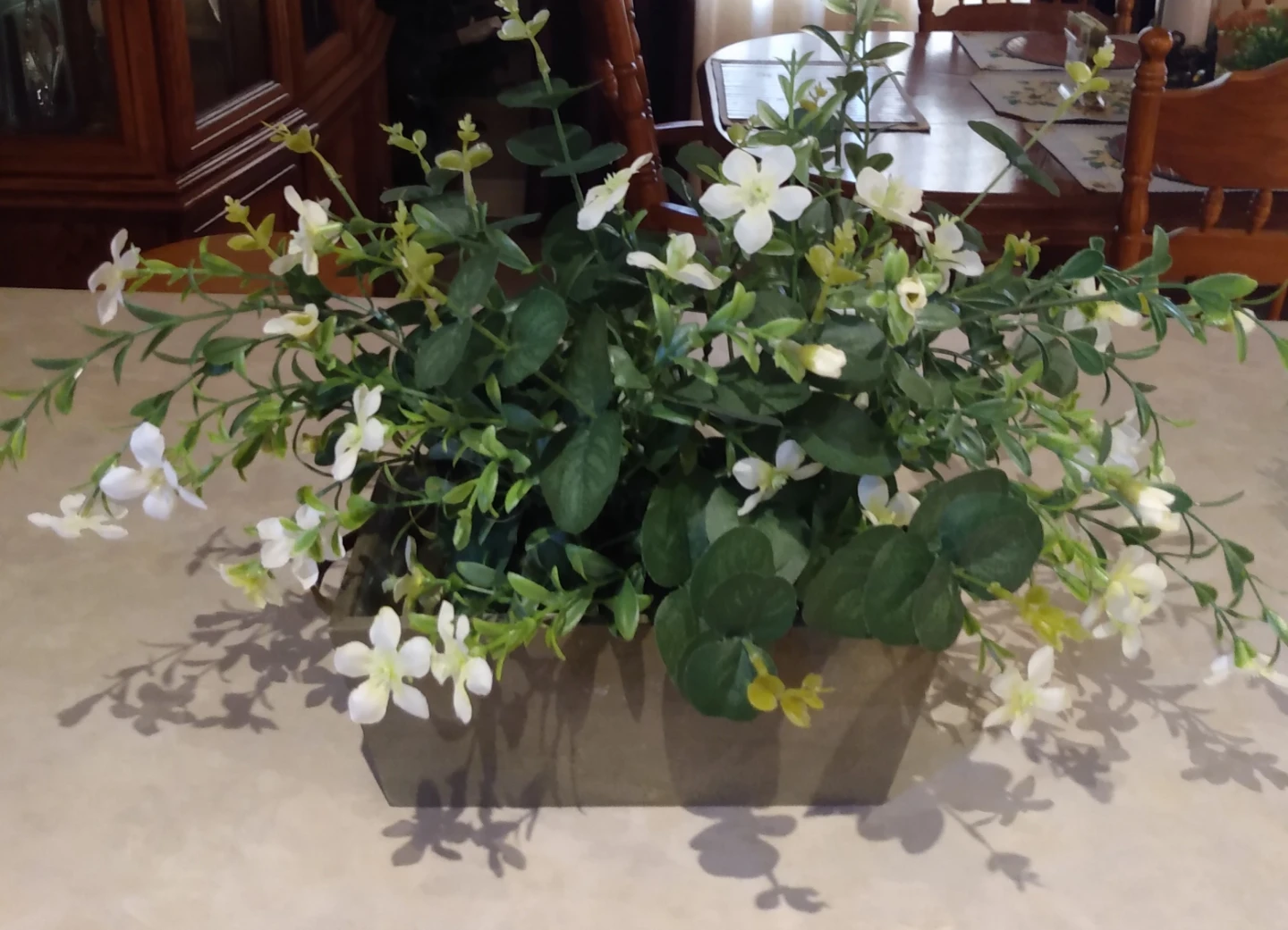 Realistic Flower Arrangement in Wooden Box