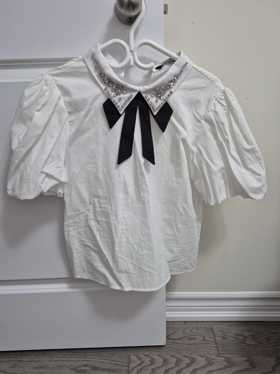White Blouse with Embellished Collar and Bowzara
