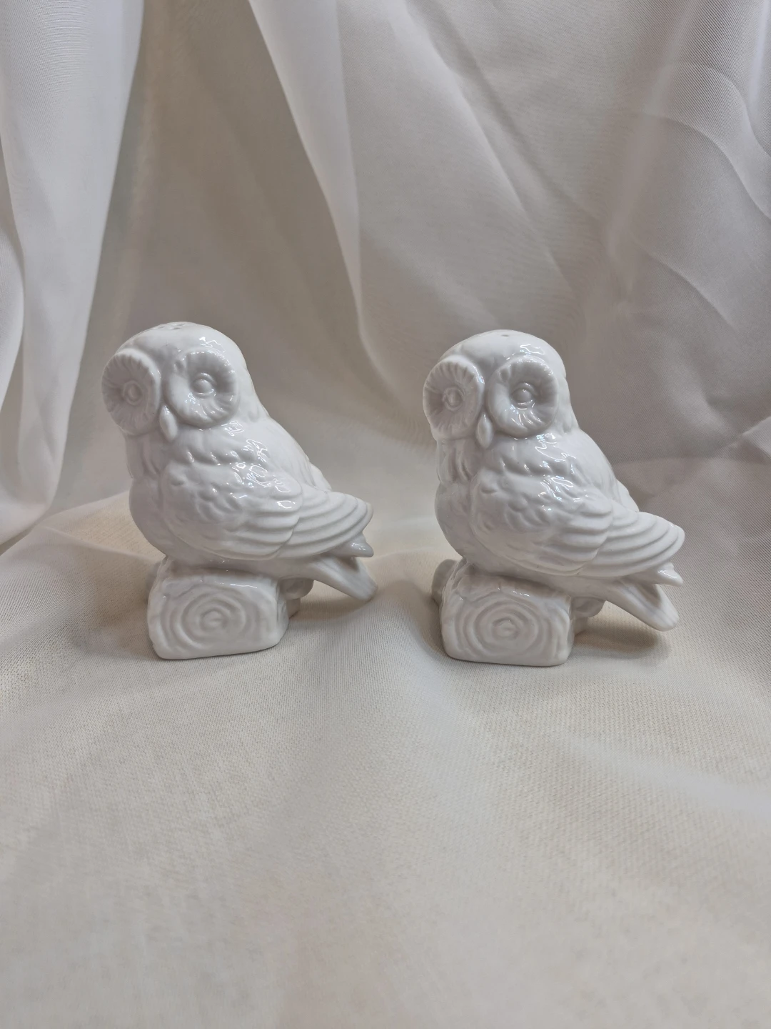 So Cute Pair of White Ceramic Owl Salt & Pepper Shakers - photo 2