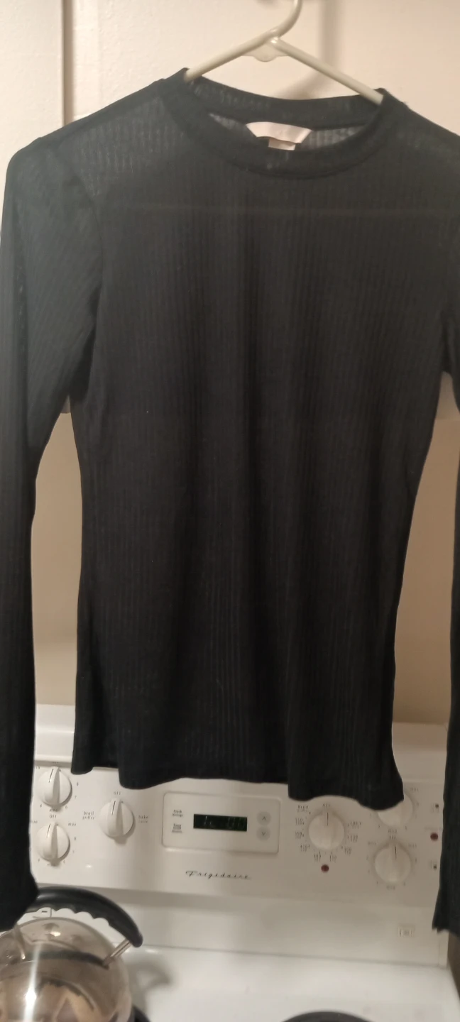 H&M Black Ribbed Long Sleeve Top - Size S