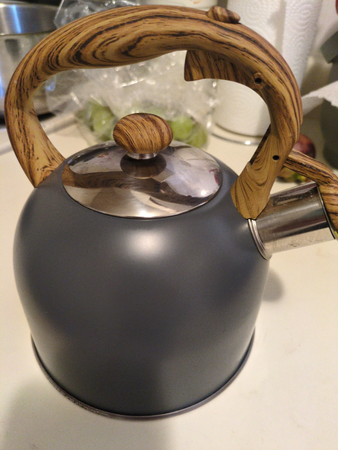 Blue/Grey Kettle with Wood Handle