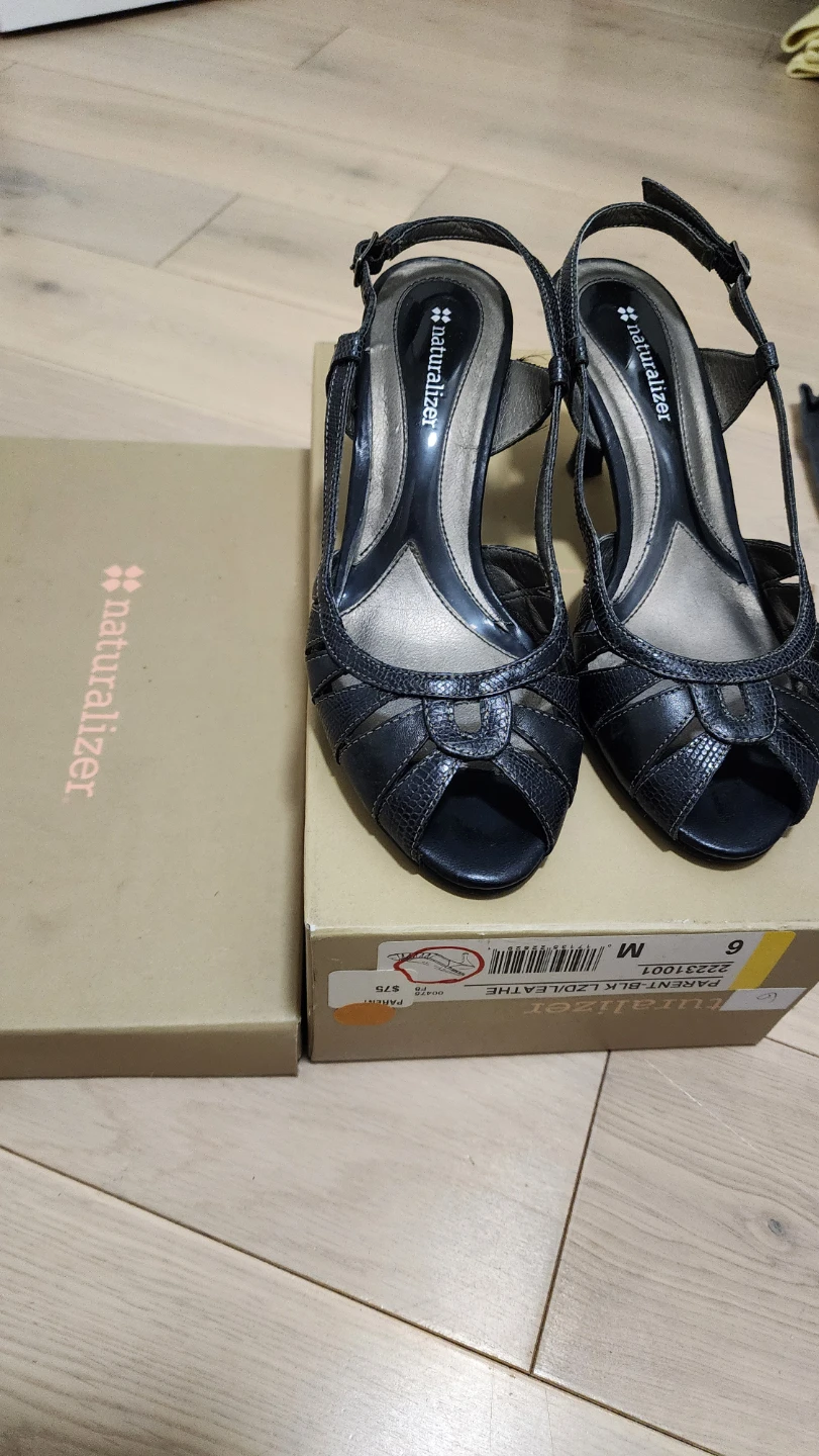 Naturalizer Black Peep-Toe Slingback Heels - Size 6.5