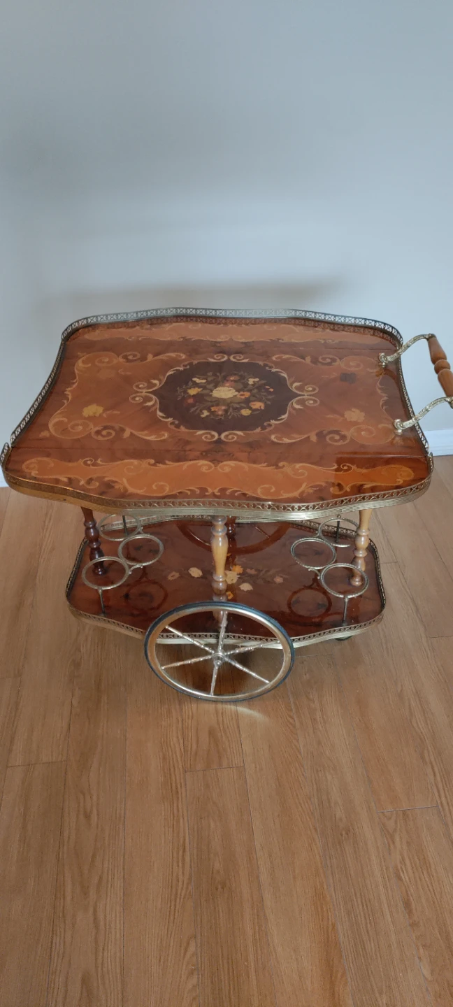 Vintage Wood Bar Cart with Wheels - photo 2