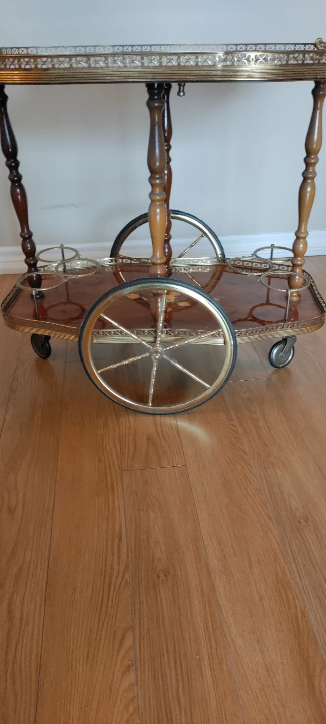 Vintage Wood Bar Cart with Wheels - photo 3