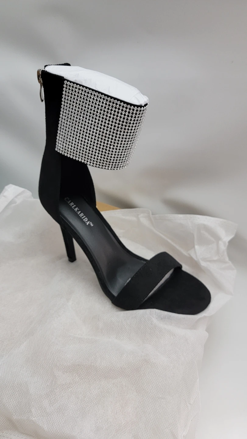 Women’s Black Rhinestone Ankle Cuff Heels Stiletto Sandals 7 - photo 2
