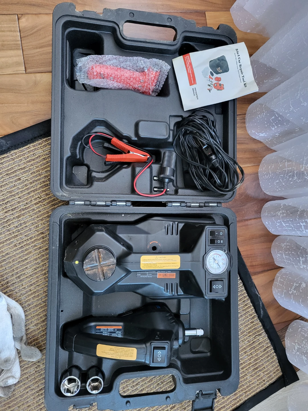 3-in-1 Tool Kit: Electric Jack, Impact Wrench, Air Pump