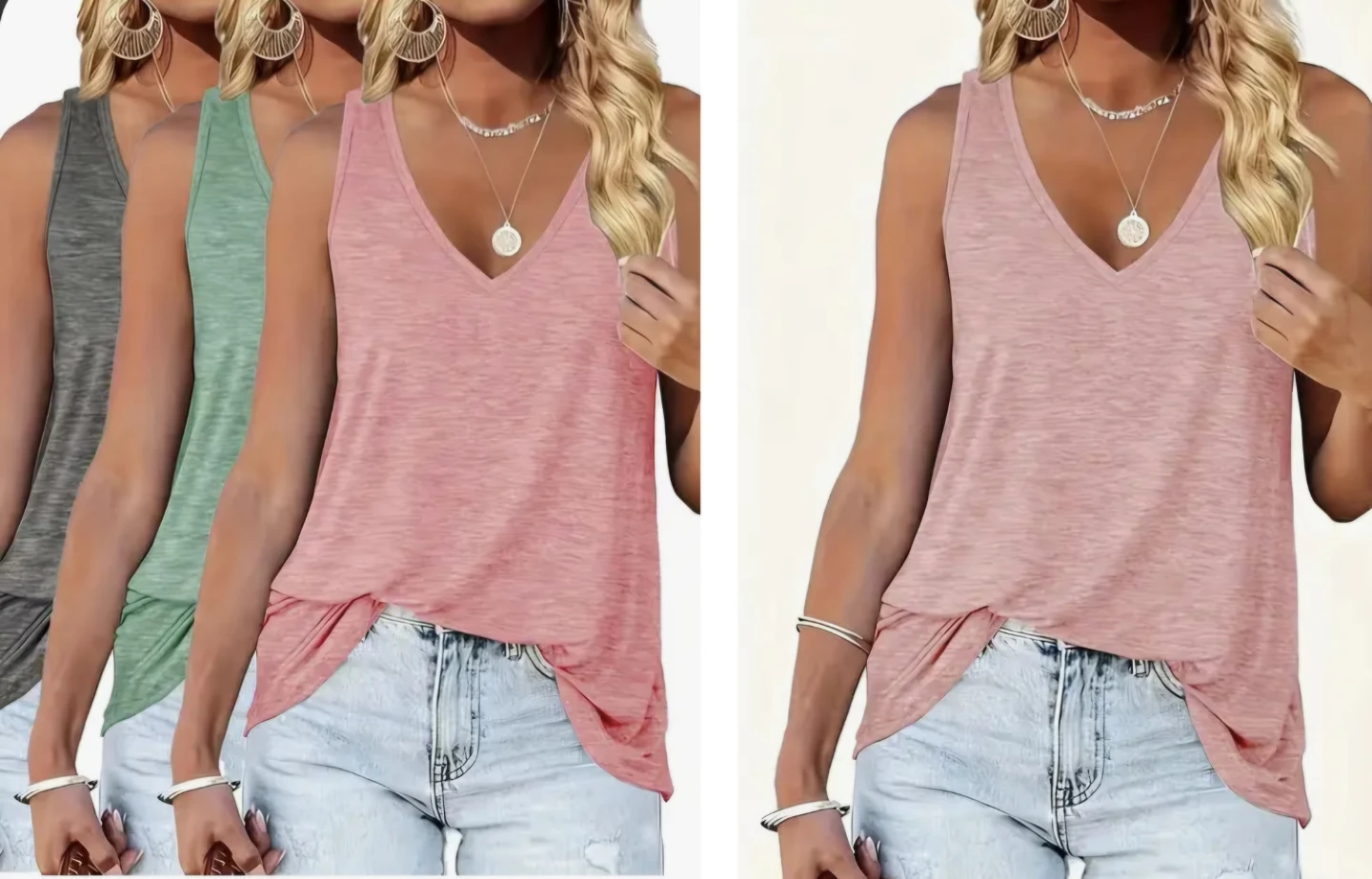 3Pcs Women's V-Neck Sleeveless Tank Top