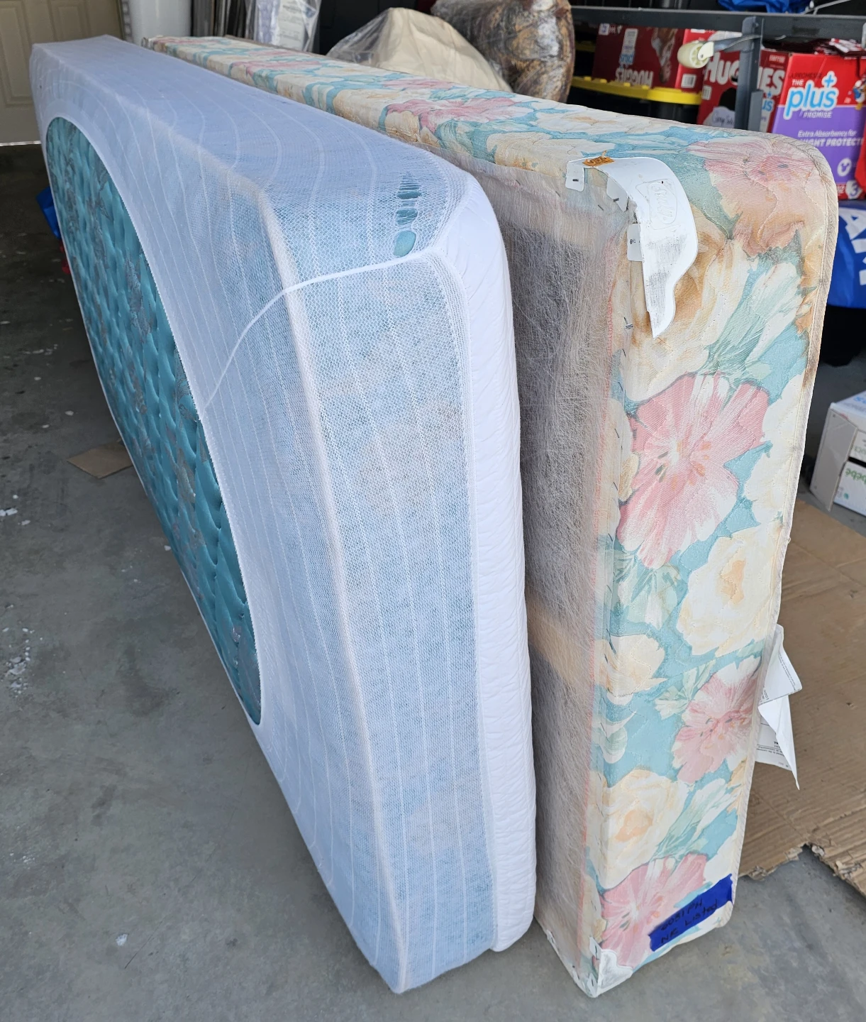 Twin mattress/boxspring, steel frame and Headboard