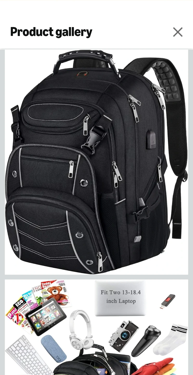 Black 18.4 Inch Laptop Backpack with USB Charging Port